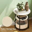 Table basse Table d'appoint ronde avec station de charge, table de bout à 3 niveaux avec sac de rangement en tissu et tablette, bois naturel