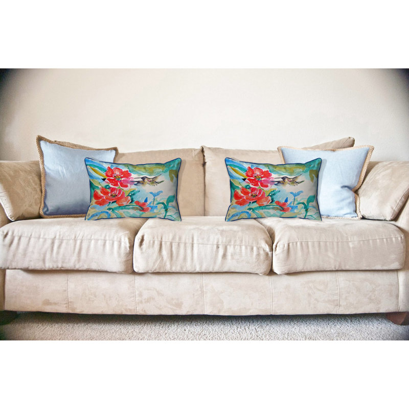  Housse et insert de coussin rectangulaire extérieur Hummingbird and Flower, 16 po x 20 po