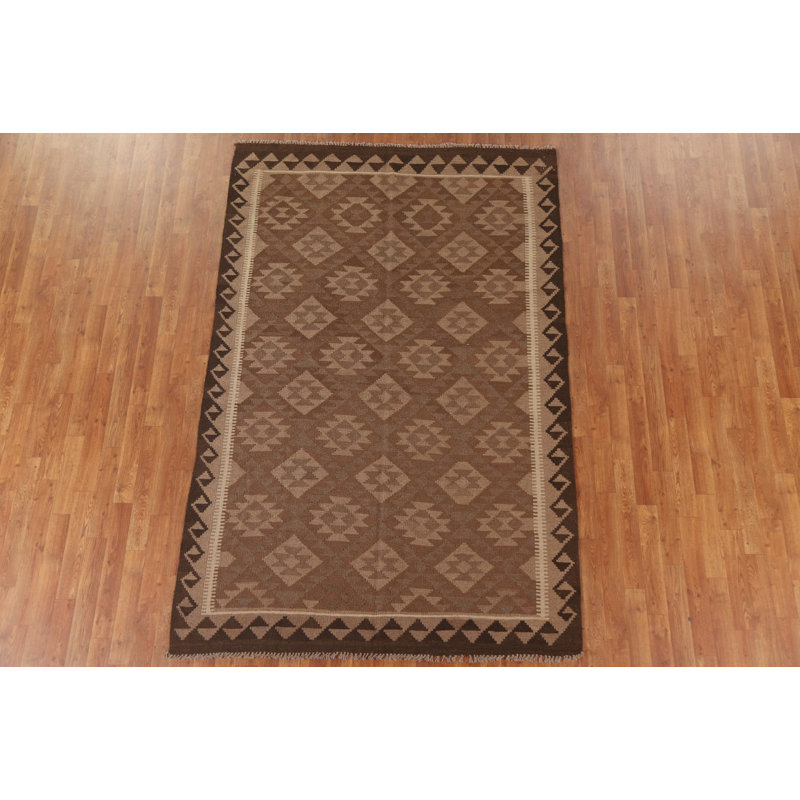 Brown Wool Kilim Reversible Area Rug 5x8