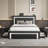 Full upholstered Platform Bed with Vertical Block Design Headboard, 4 Sliding Storage Drawers，RGB LED Light & Charging Station, Easy to Assemble, Black-1793140885-1793140884