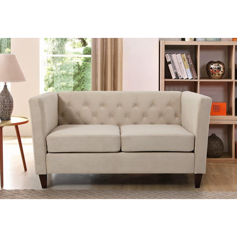 Leeani 56.7'' Velvet Flared Arm Loveseat, Ivory Velvet