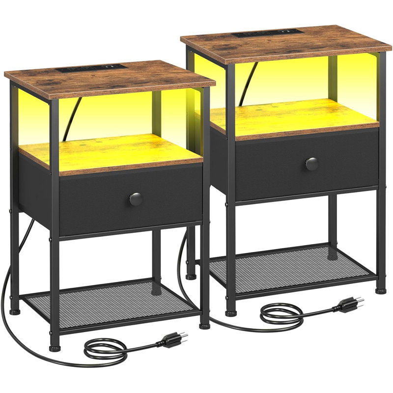 Kiler 15.35'' W Metal Nightstand, Black/Brown