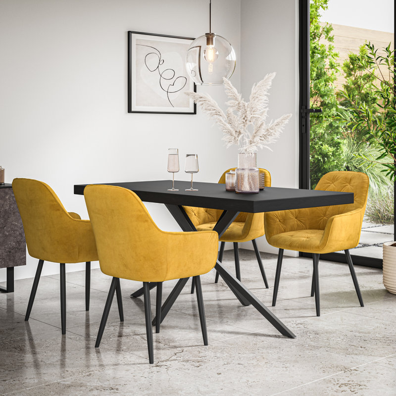 Agretha 4 - Person Dining Set, Black/Black/Mustard
