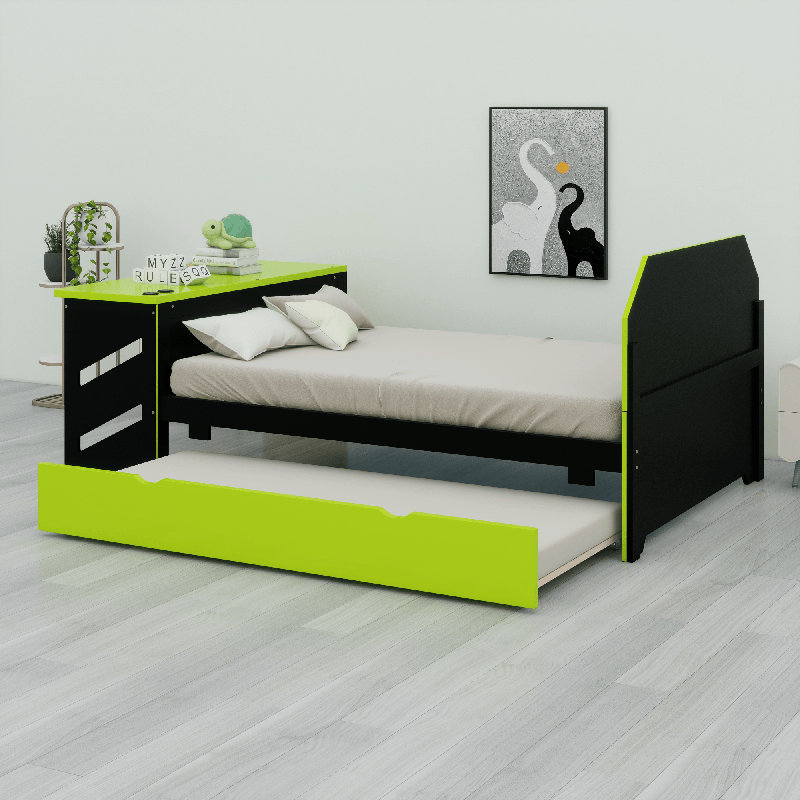 Lit de jour en bois avec couchette, Vert