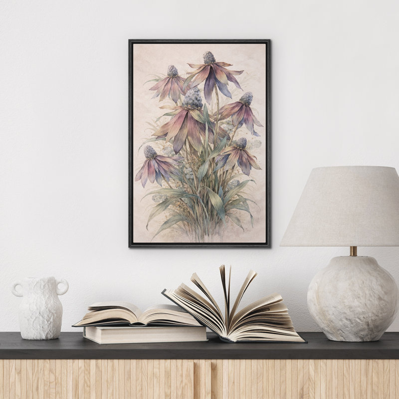 «Pastel Coneflower Botanical Garden Floral Decor», reproduction d'art sur toile encadrée, H 24 po x l 16 po x P 1,5 po, Noir