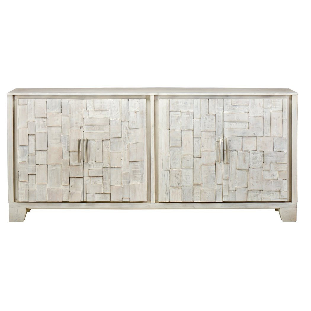 Dakota Fields 80 Inch Mosaic White Sideboard Buffet, Hand Carved Door ...