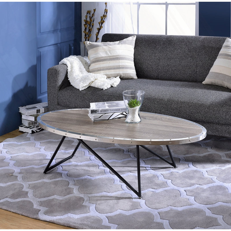 Table basse en chêne vieilli gris et métal