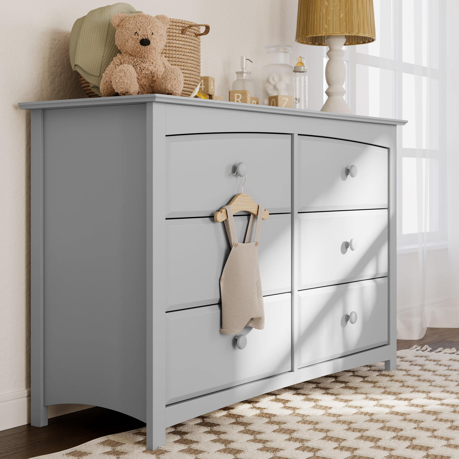 Kenton Wood 6-Drawer Double Dresser, Pebble Gray