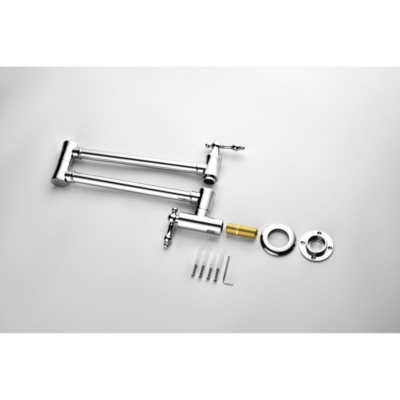 Pot Filler Faucet Wall Mount - Brass With Finish, Arm For Effortless Filling Process, Double Handles To Manage Water Flow Smoothly, Treatment Plating, Filling, Waste, Quiet Aerator