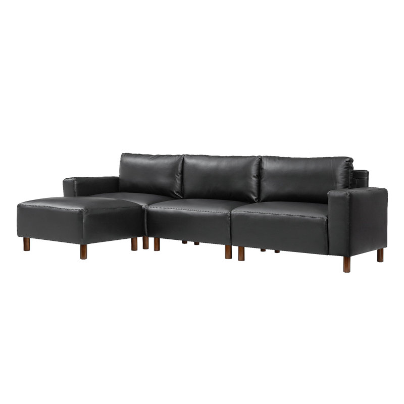 Canapé modulaire de luxe moderne avec revêtement en polyuréthane respirant de qualité supérieure et canapé en cuir de L avec méridienne convertible, noir