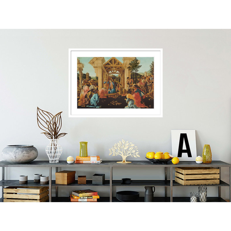 «The Adoration of the Magi» par Sandro Botticelli - Estampe numérique encadrée, H 30,31 po x l 41,5 po