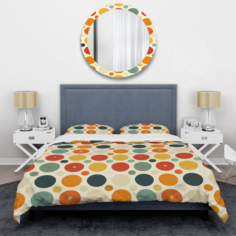 Ensemble de housse de couette à pois orange et vert X, Housse de couette pour grand lit et 2 taies décor