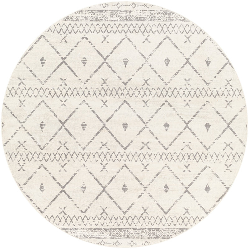 Tapis blanc et gris tissé au métier mécanique Herrod, Round 7'