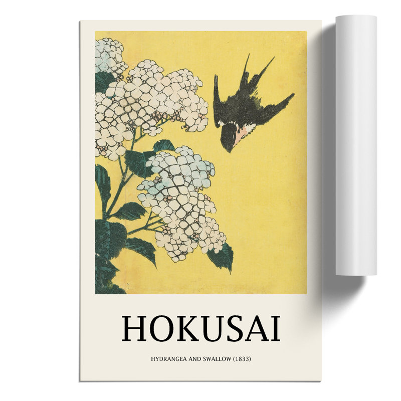 Hydrangeas And Swallow by Katsushika Hokusai - No Frame Painting, 30cm H x 21cm W x 0.1cm D