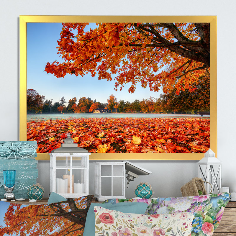 Mystic Autumn Forest - reproduction de cadre flottant sur toile, H 16 po x l 32 po x P 1 po, Encadrement doré