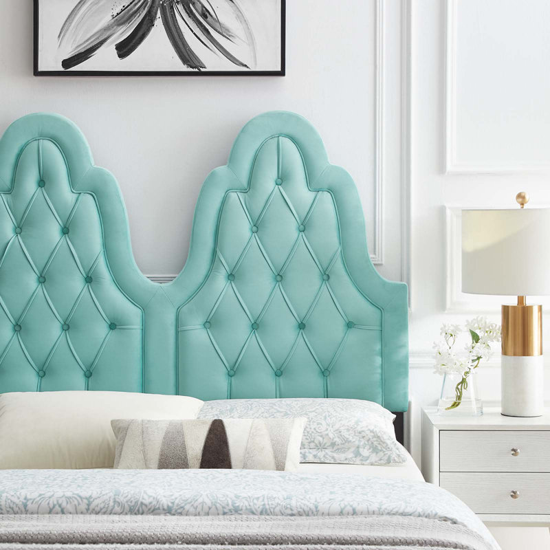Augustine Tufted Performance Velvet Headboard, Light Green, Full/Queen