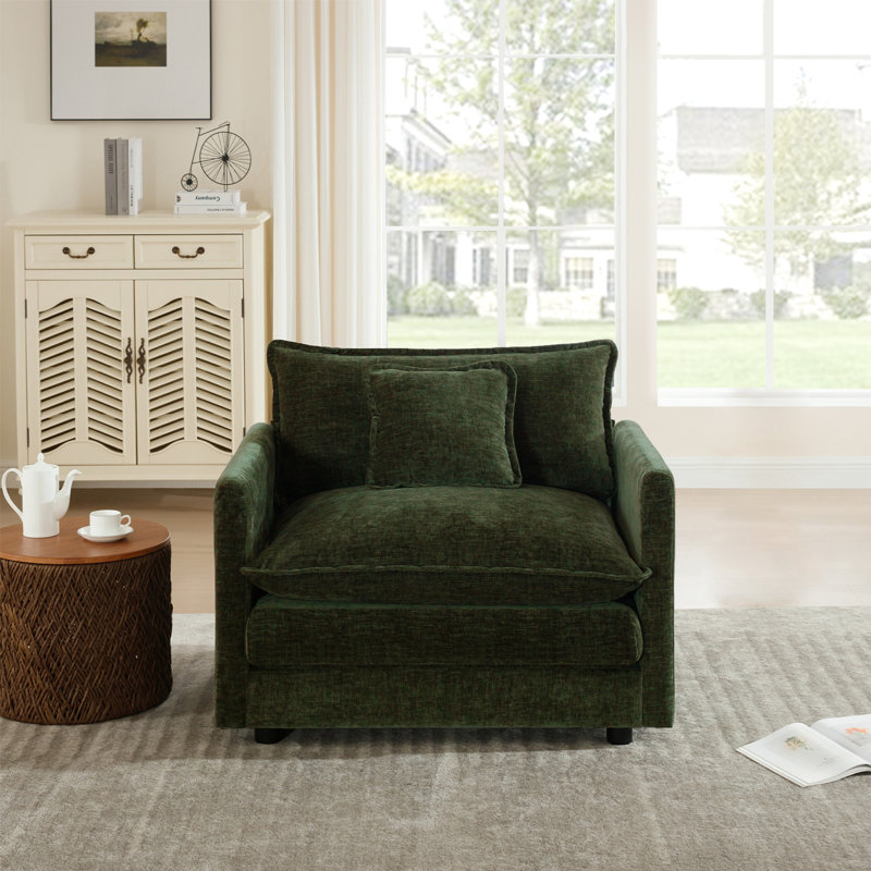 Upholstered Armchair, Chenille Fabric Sofa, For Living Room , Green Chenille