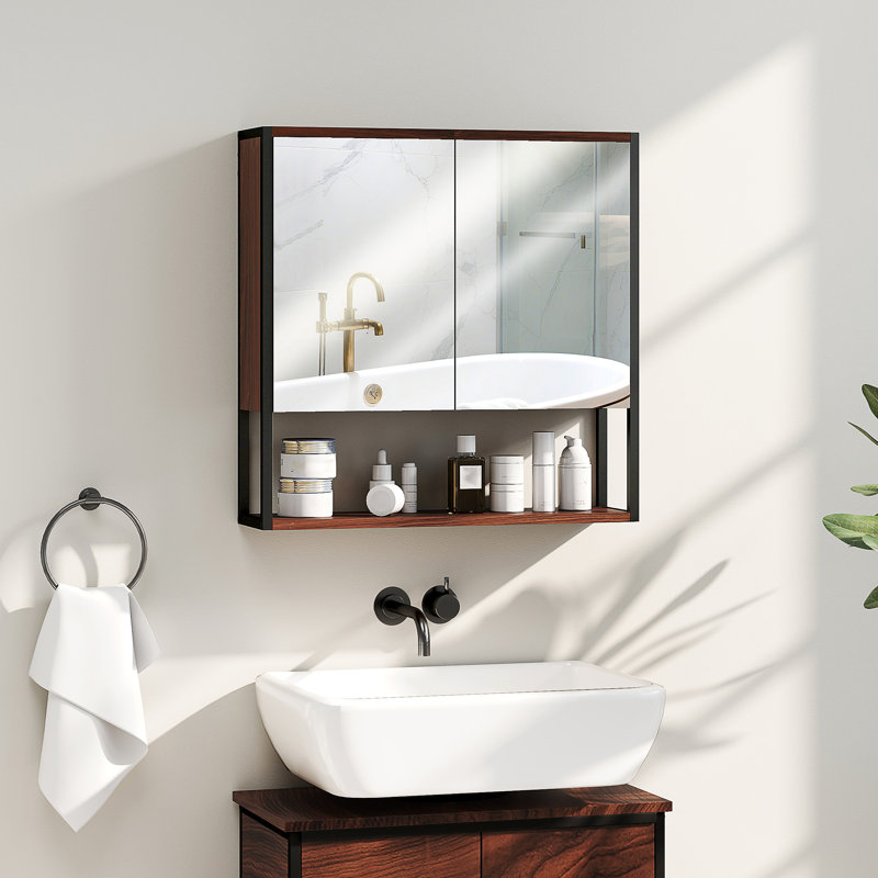 HOMCOM Bathroom Mirror Cabinet 60 x 16 x 60 cm, Natural Wood