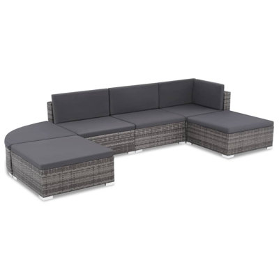 6 Piece Patio Lounge Set with Cushions Poly Rattan Grey