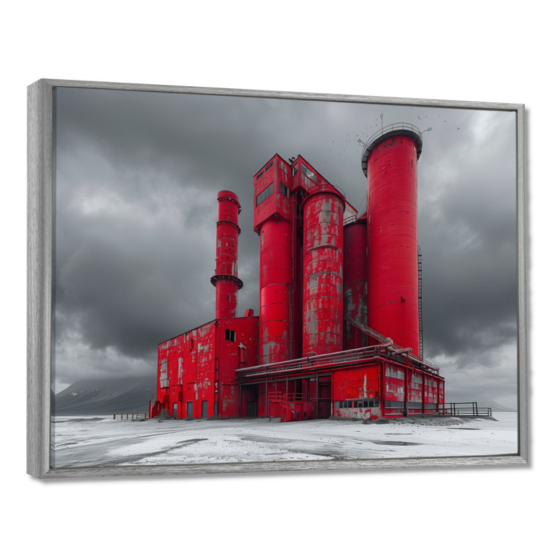 Red Gray Industrial Industrial Factories - Art mural, Toile argentée avec cadre flottant, H 12 po x l 20 po x P 1 po