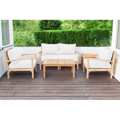 Ensemble de conversation avec causeuse en teck 5 pièces avec coussins Sunbrella Huntington