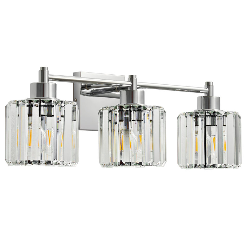 Berto 3-Light Dimmable Vanity Light with K9 Crystal Shades, Chrome, 3 Lights