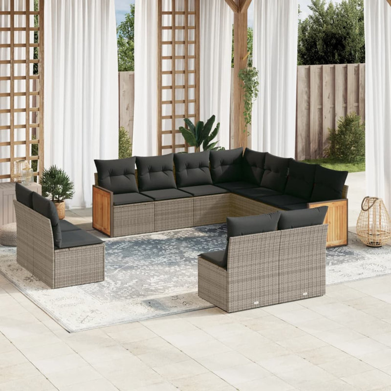  Ensemble de canapé de jardin en rotin PE gris