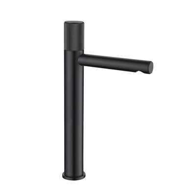 Metro Knurled Long Spout Bathroom Faucet - Vessel - 12" Brass