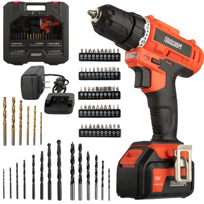 Stalwart Drill Set - Cordless Drill Accessory Kit with Rechargeable Battery, LED Light, and Drill Bit Set