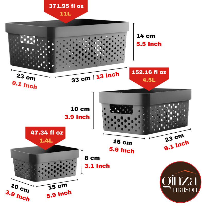 Ginza Maison Plastic Baskets For Organizing Set Of 7 - Multi-use Organizer Bin, Built-in Handles, Saving Storage, Pantry & Home Organizing Basket, Multiple Size Bins 