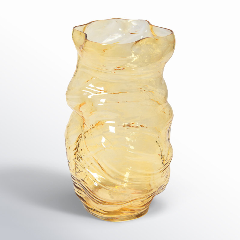 Isabela Handmade Glass Table Vase, Yellow, 14" H x 8" W x 8" D