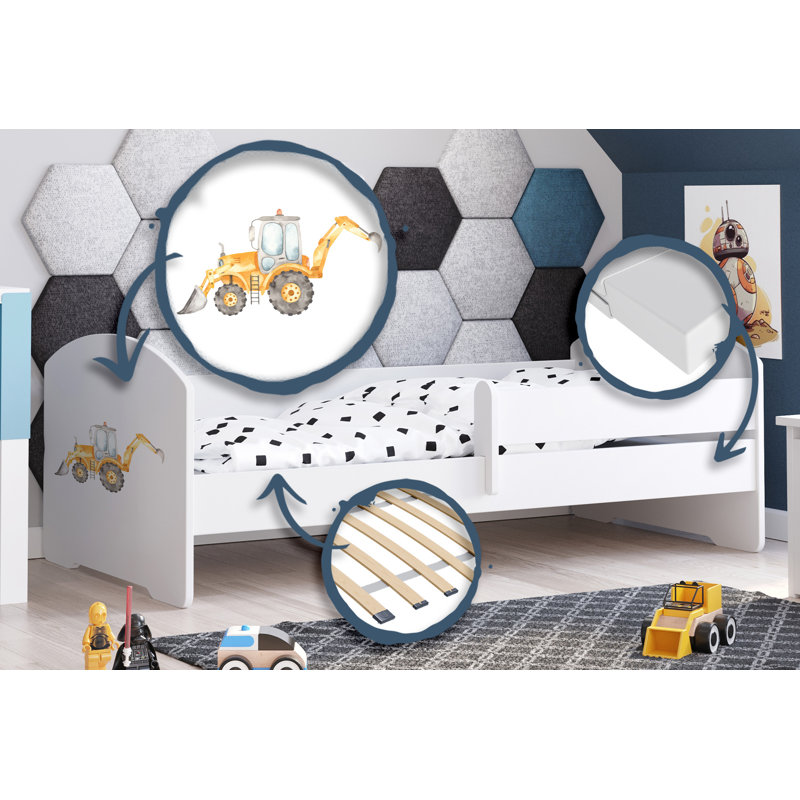 LUK children's bed with railing excavator, Cot Bed/Toddler (70 x 140cm)