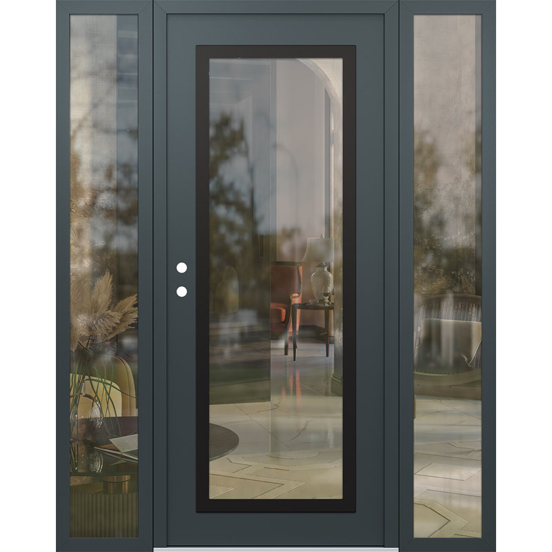 Panneau d'entrée en acier noir anthracite / anthracite avec 2 panneaux latéraux pré-suspendus, L 61,69 po x H 81,69 po, Clair
