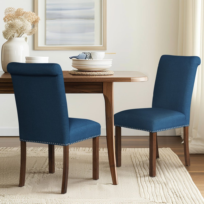 Ensemble de 2 chaises de salle à manger rembourrées avec garniture cloutée, Bleu