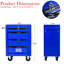 4 casiers à outils multifonctionnels en bleu, armoire en métal de 20 po avec glissières à roulement, 4 2 freins, poignée à tirer pour faciliter le déplacement de la boîte de rangement en acier, protection verrouillable-430913431