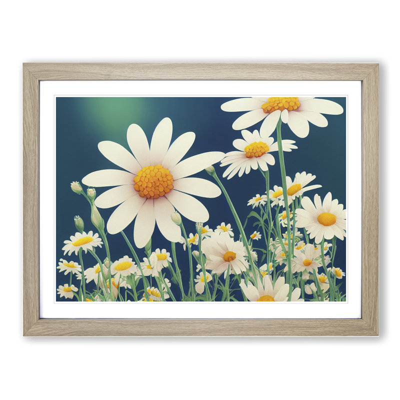 Marvellous Daisy Flowers 1 Piece Single Picture Frame Wall Art, 25cm H x 34cm W x 2cm D, Oak