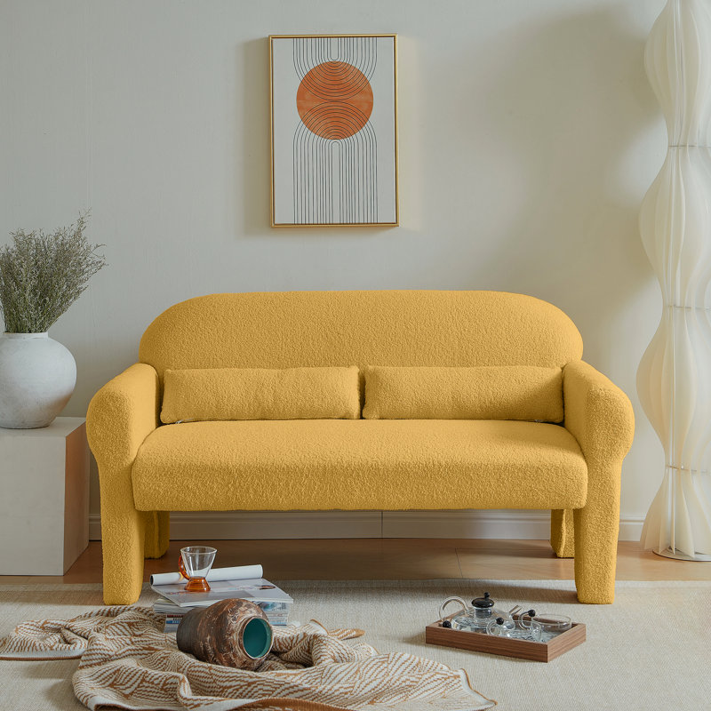 Salon jaune - style moderne avec tissu en laine d'agneau, coussin lombaire, fabrication polyvalente et confortable pour une utilisation à long terme
