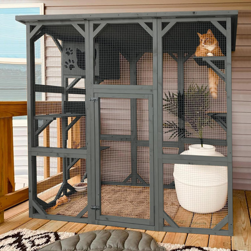 Grand parc pour chat intérieur / extérieur Euretta, Gris
