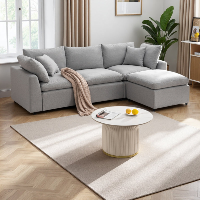 Canapé modulaire rembourré en duvet rembourré, canapé en L avec méridienne réversible