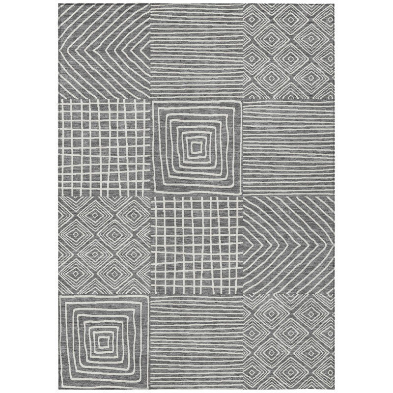 Tapis extérieur lavable à motif géométrique gris anthracite 3 pi x 5 pi