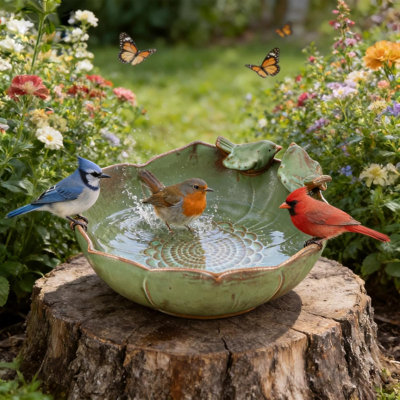 Ceramic Bird Bath for Outdoors, 10.1" Ground Ceramic Bird Baths Bowl for Outside, Garden Bird Baths Weather Resistant, Birdbath for Deck, Balcony, Lawn