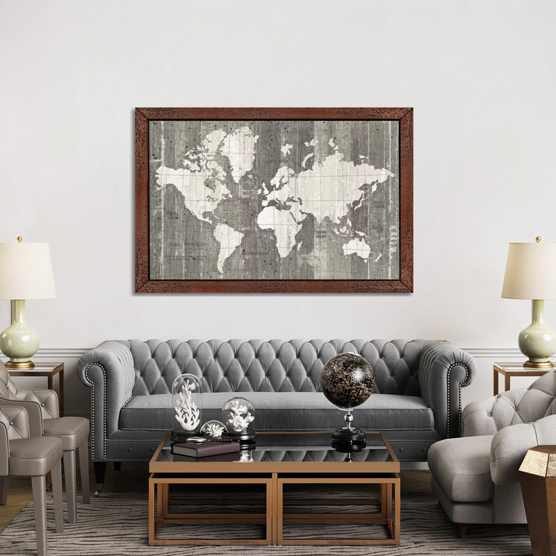 Old World Map by Wild Apple Portfolio - Print on Canvas, 66.04 cm H x 45.72 cm W x 3.175 cm D, Brown Framed