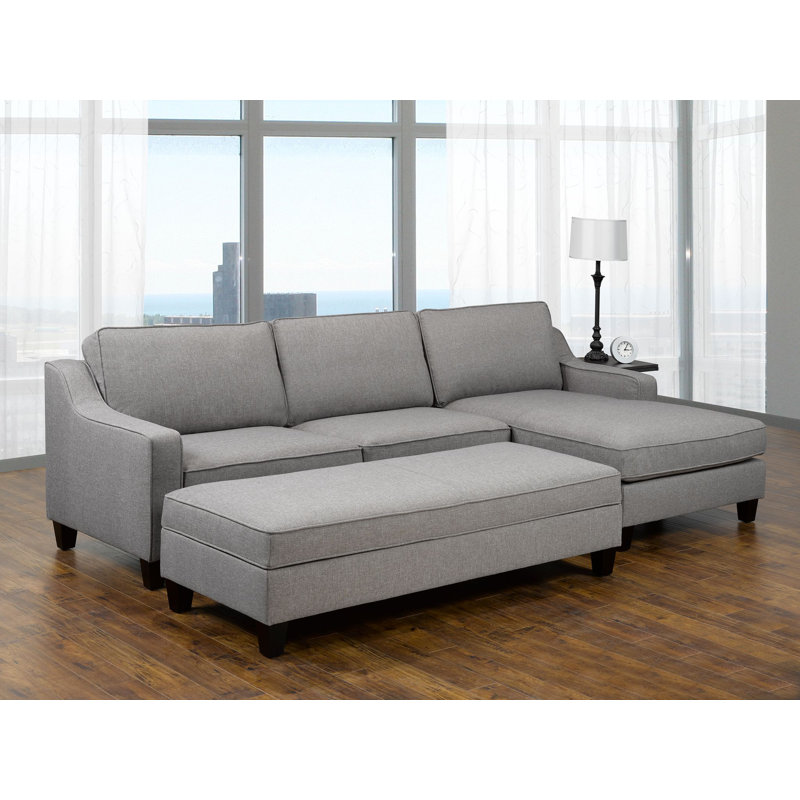 Canapé modulaire avec repose-pieds Mila, gris, Orienté à droite
