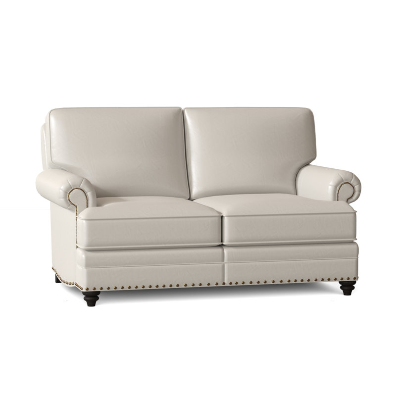 Carrado Leather Loveseat, Aline Fumo Genuine Leather, Cobblestone, French Natural