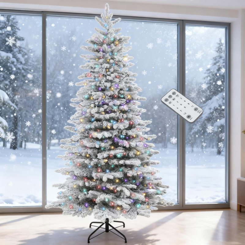 Arbre de Noël réaliste enneigé 6,5 pi vert artificiel pour l'intérieur