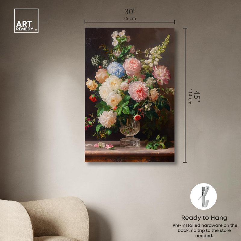 Art, art floral, nature morte, toile, fleurs de nostalgie, H 45 po x l 30 po, Toile tendue