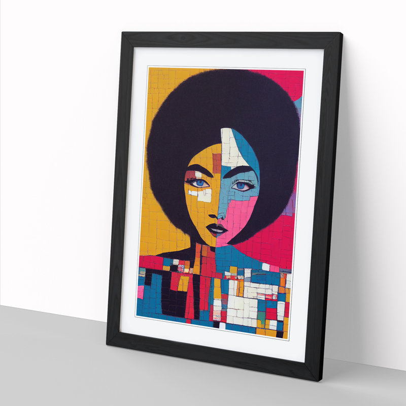 CAN-V0523-2940X Woman With Afro Patchwork 1 Piece Wrapped Canvas Wall Art, 34cm H x 25cm W x 2cm D, Oak