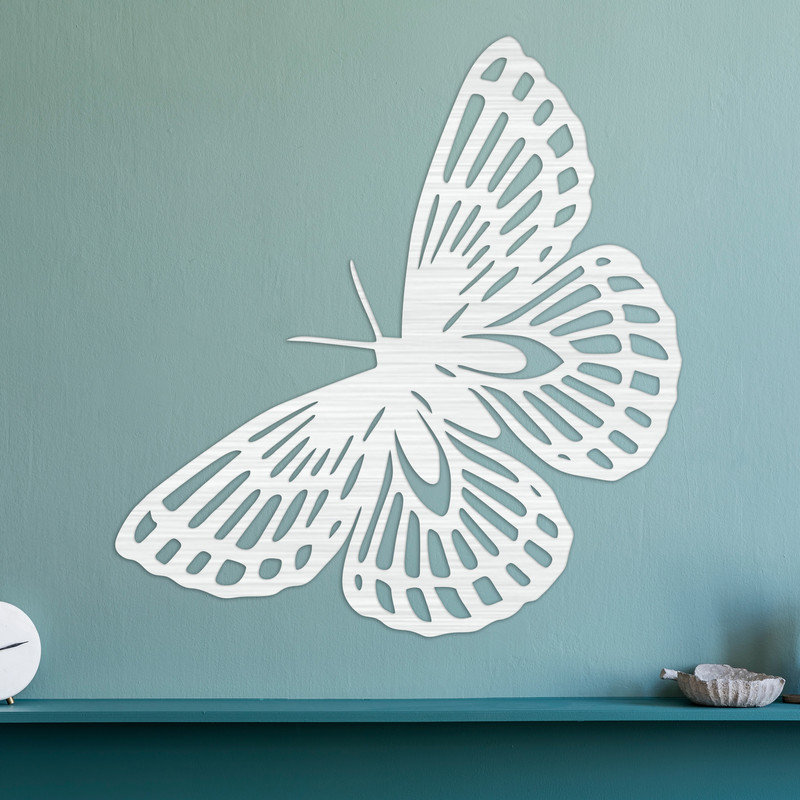 Abstrait art mural papillon - Argent ACM (22,6 po x 24 po), H 30,1 po x l 32 po x P 0,25 po, Blanc