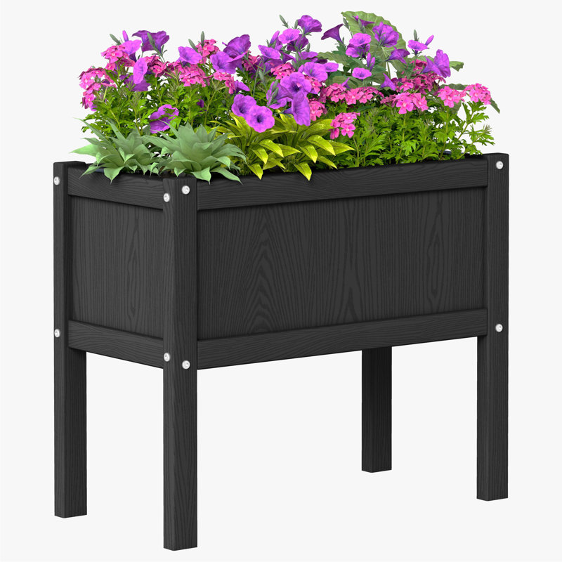 Nakirah Elevated Raised Planter Box HDPE Waterproof, Black