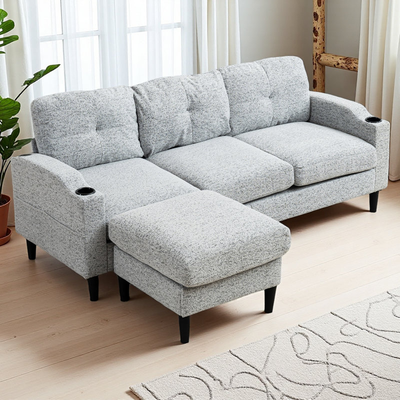Canapé et méridienne rembourrés 2 pièces Geppie, H 31,8 po x l 78 po x P 42,73 po, Tissu bleu clair